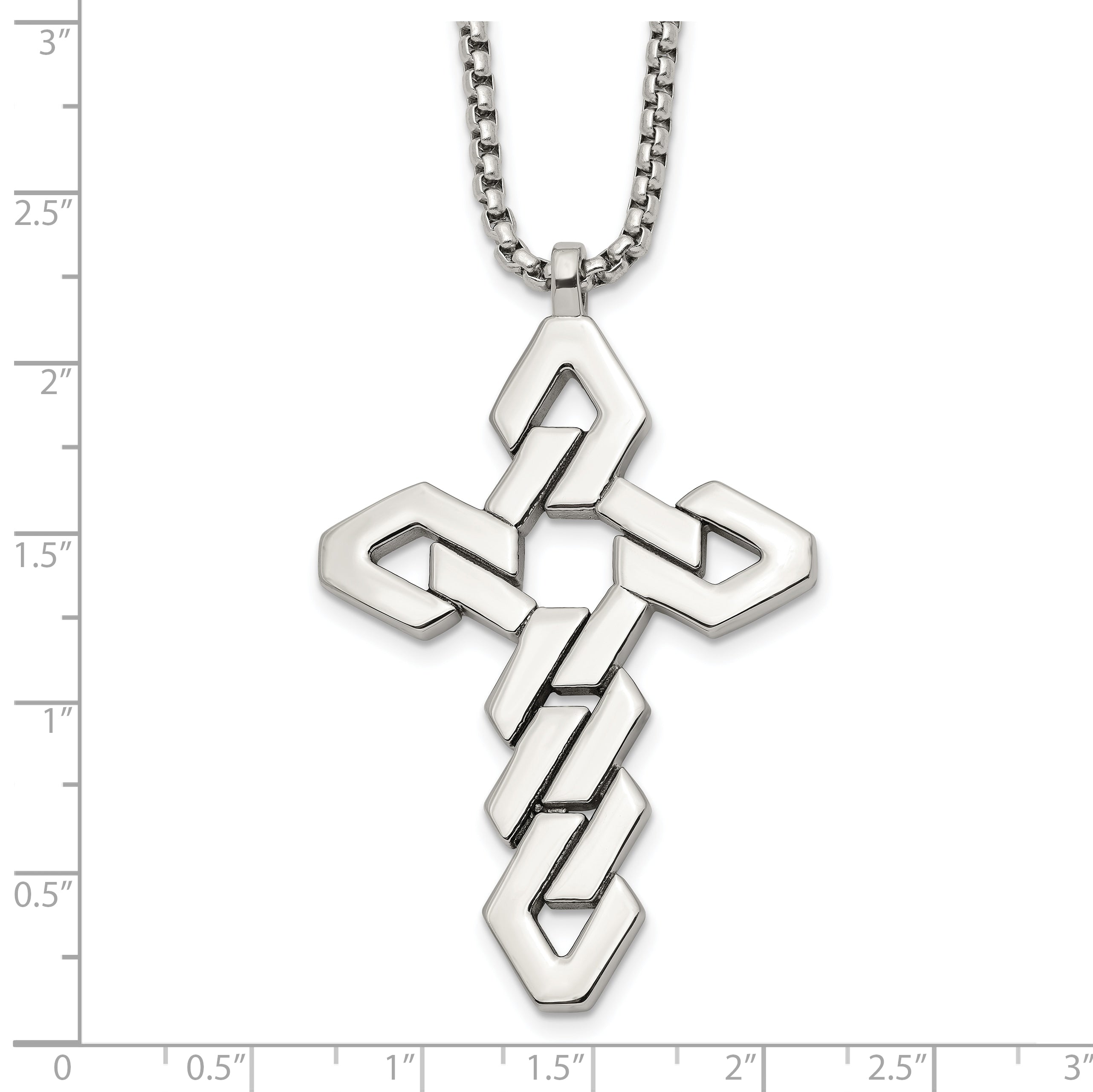 Men's Polished Cross Stainless Steel Box Chain Necklace 1.8mm 22in