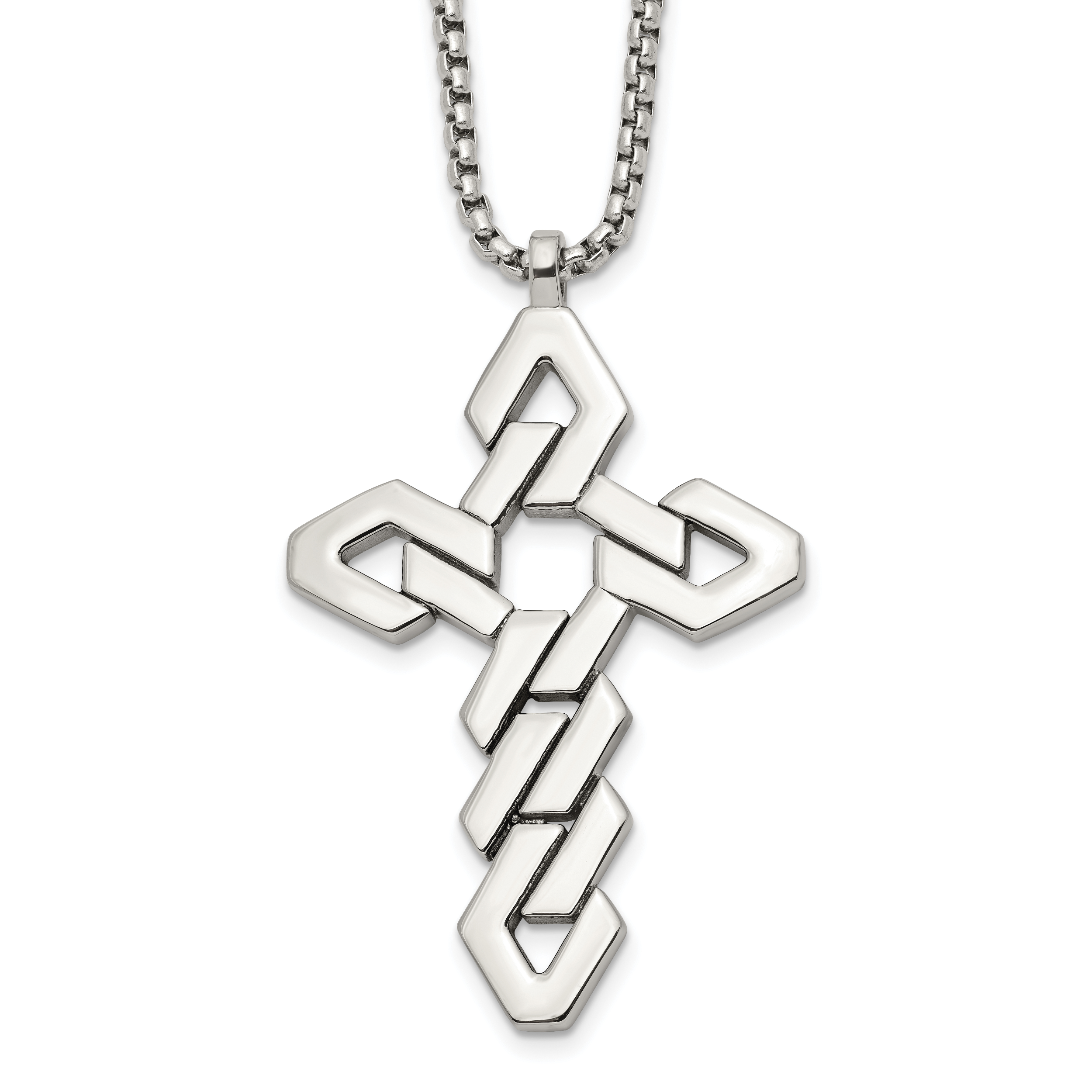 Men's Polished Cross Stainless Steel Box Chain Necklace 1.8mm 22in Main image
