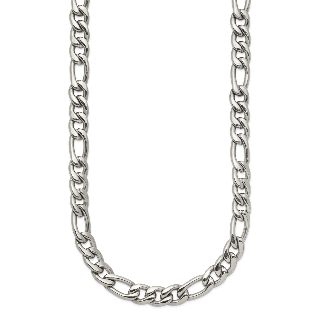 Polished Stainless Steel Figaro Chain Necklace 8mm