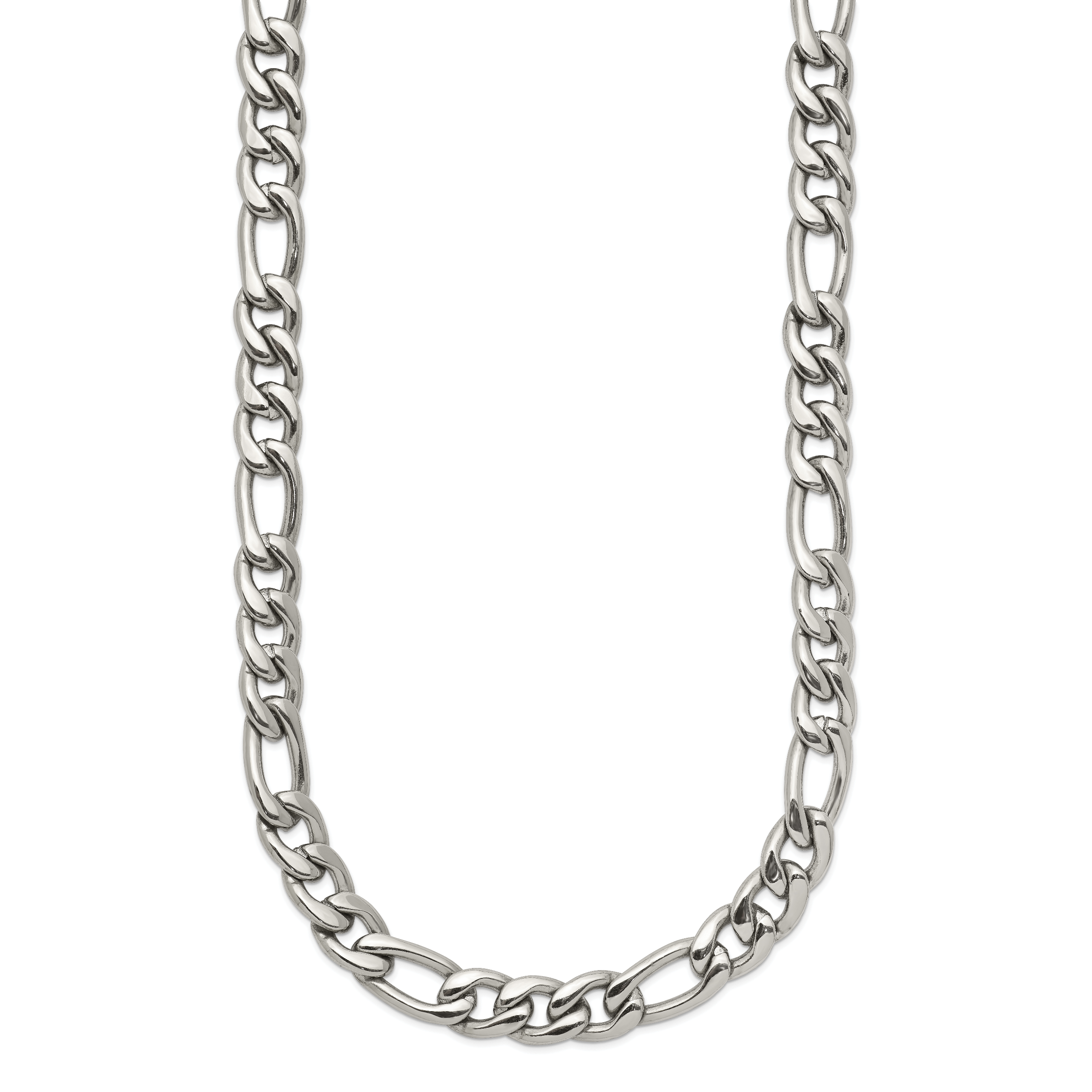 Polished Stainless Steel Figaro Chain Necklace 8mm