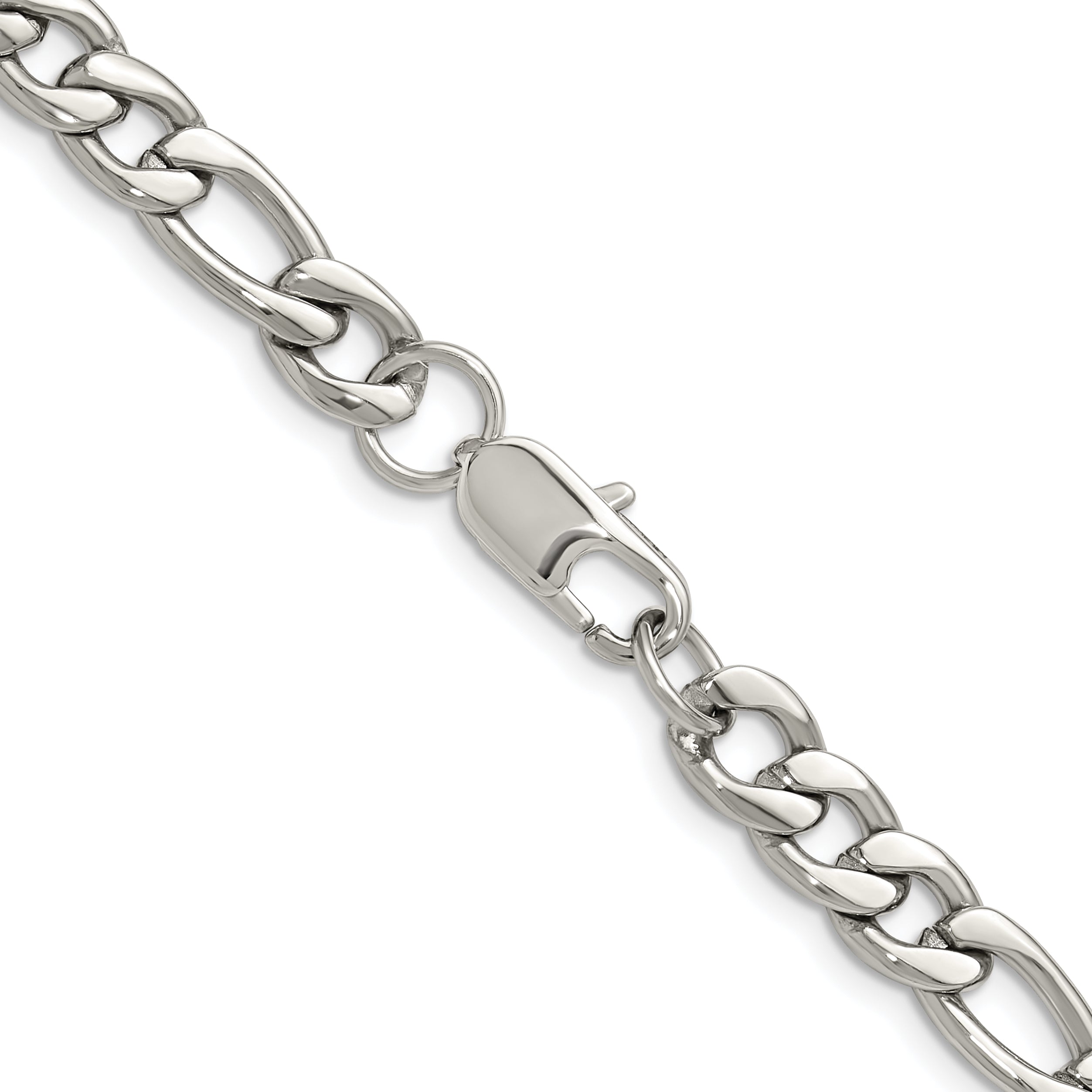 Polished Stainless Steel Figaro Chain Necklace 8mm