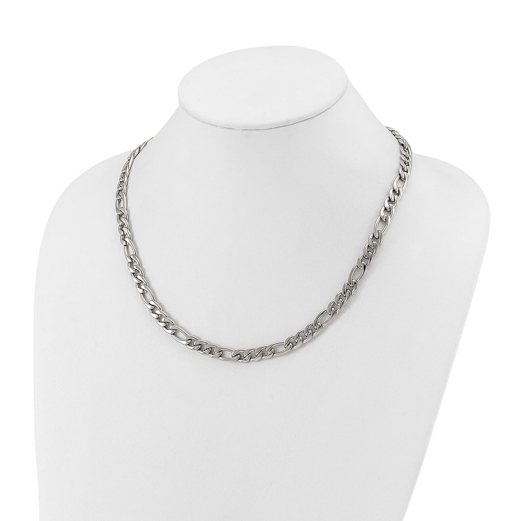 Polished Stainless Steel Figaro Chain Necklace 8mm