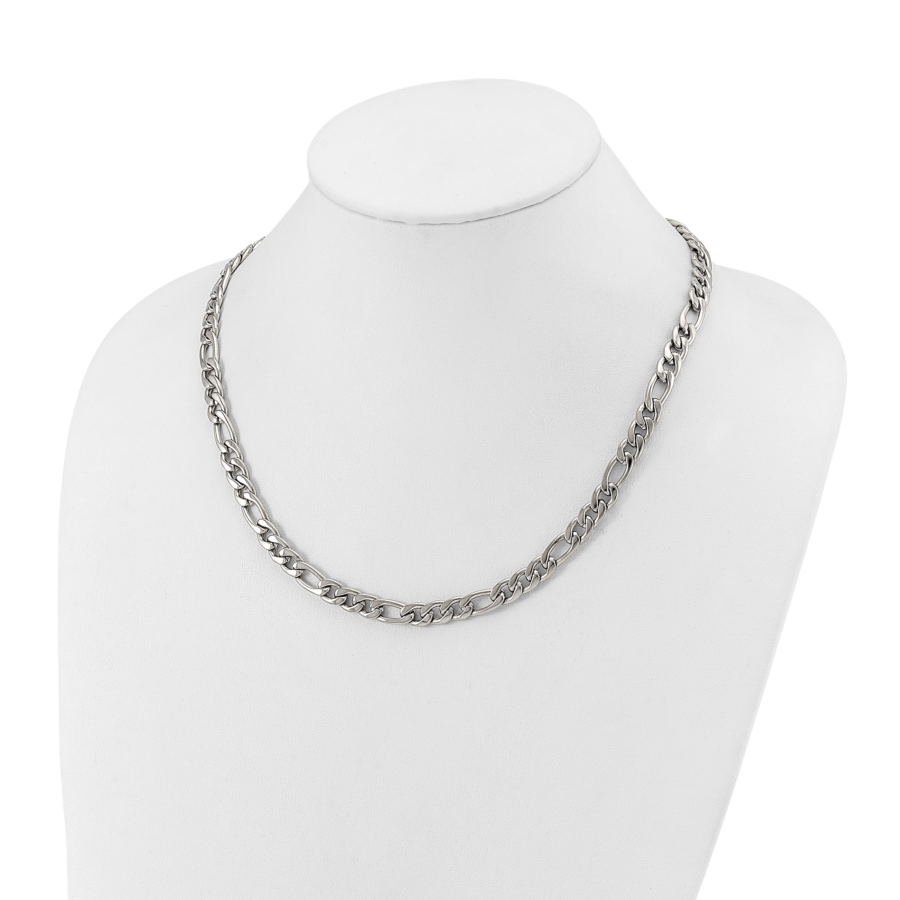 Polished Stainless Steel Figaro Chain Necklace 8mm