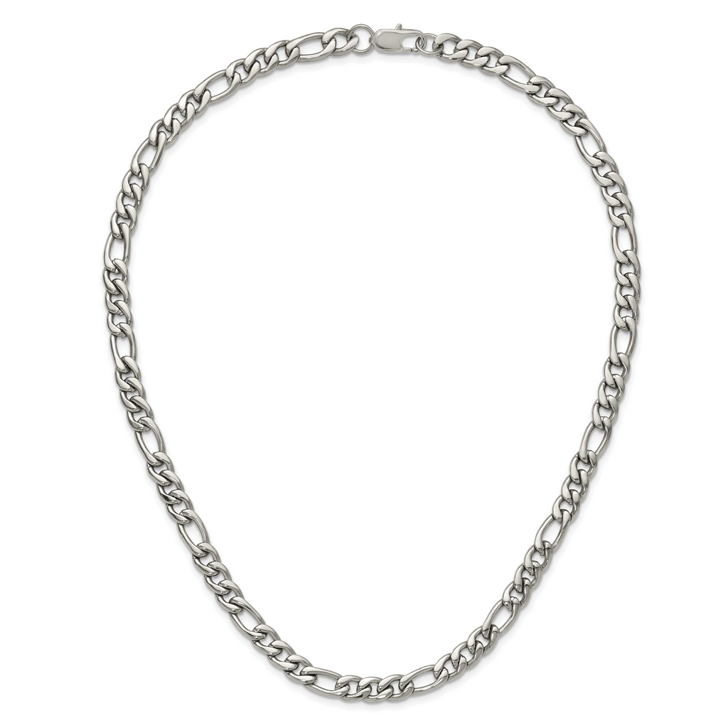 Polished Stainless Steel Figaro Chain Necklace 8mm