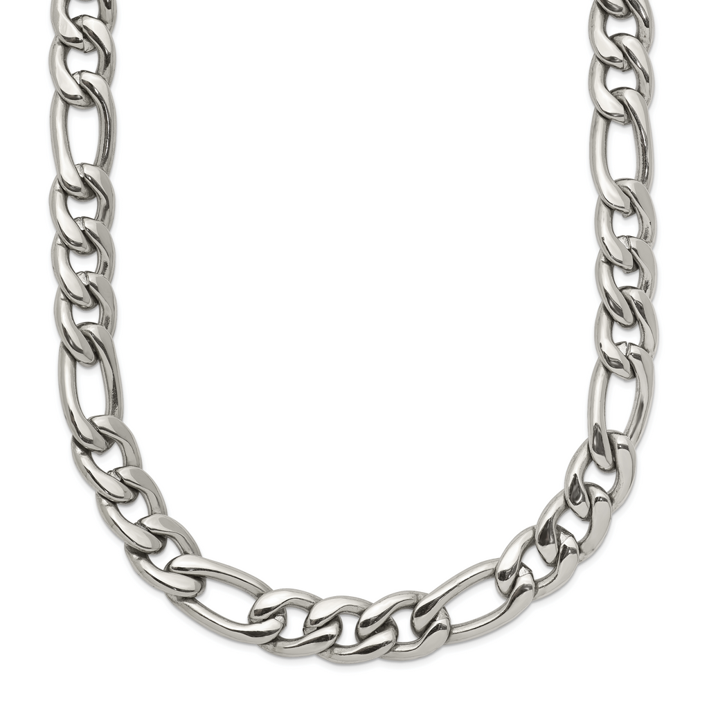 Polished Stainless Steel Figaro Chain Necklace 8mm