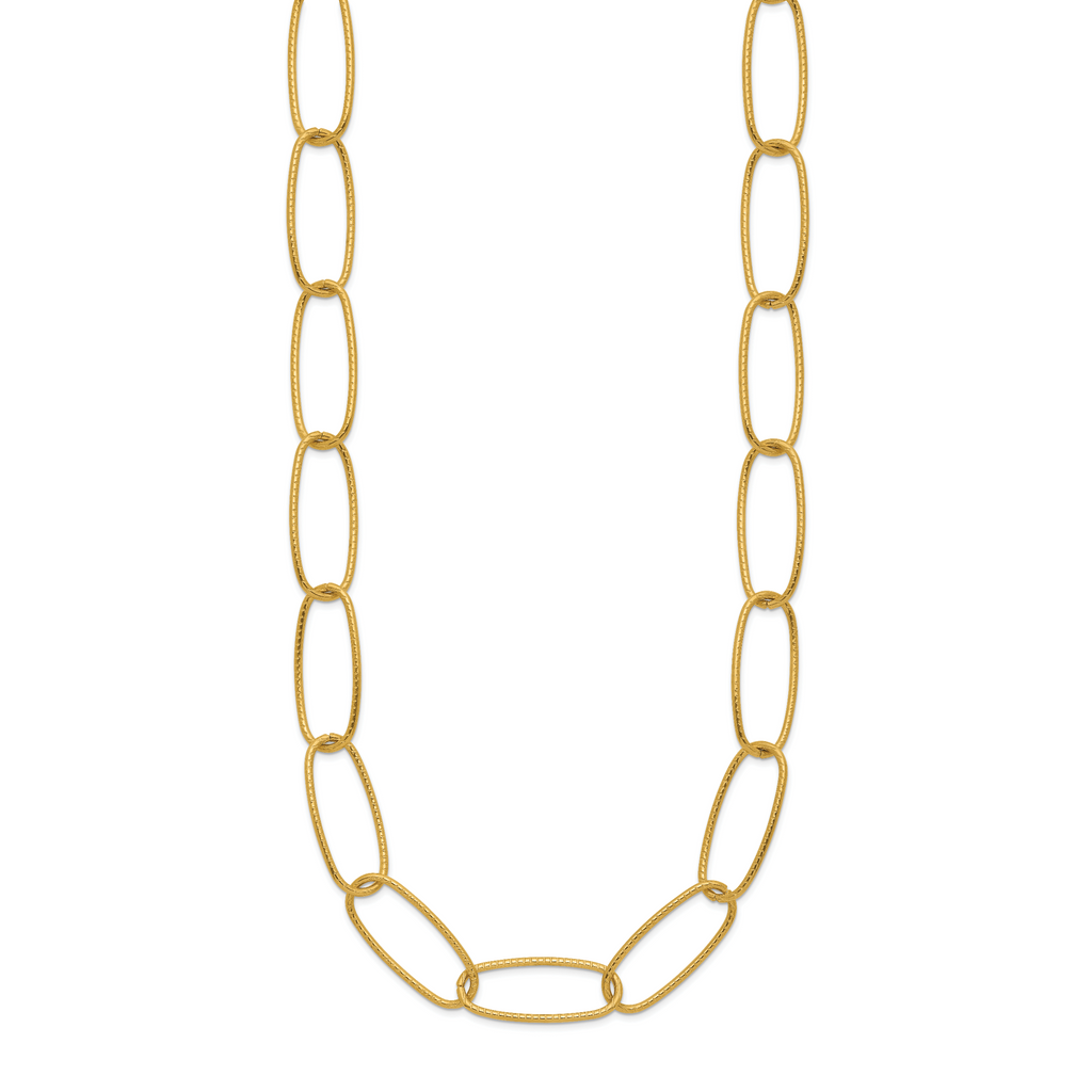 Gold-Tone Polished Textured Stainless Steel Open Link Chain Necklace 8.4mm