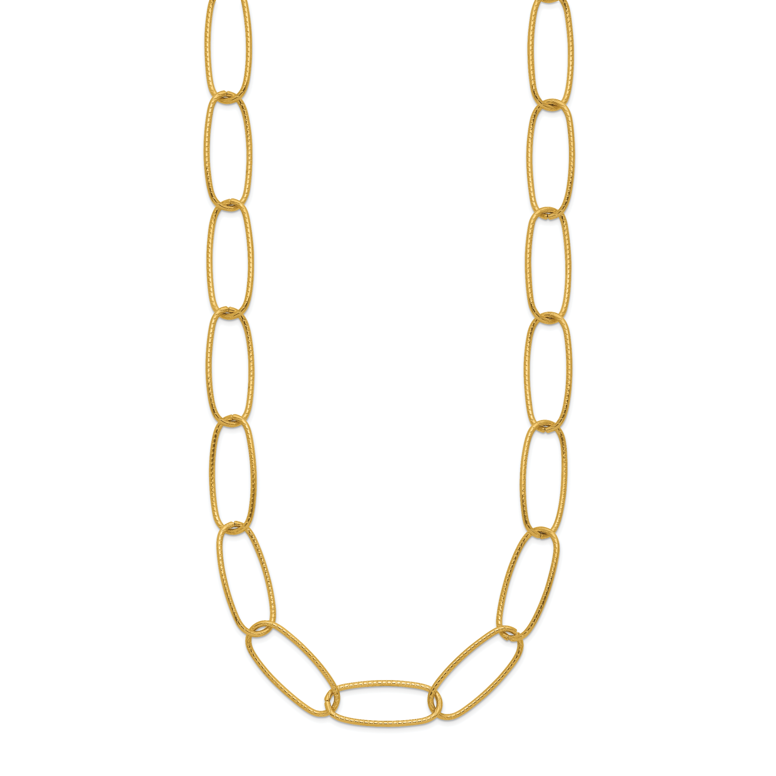 Gold-Tone Polished Textured Stainless Steel Open Link Chain Necklace 8.4mm
