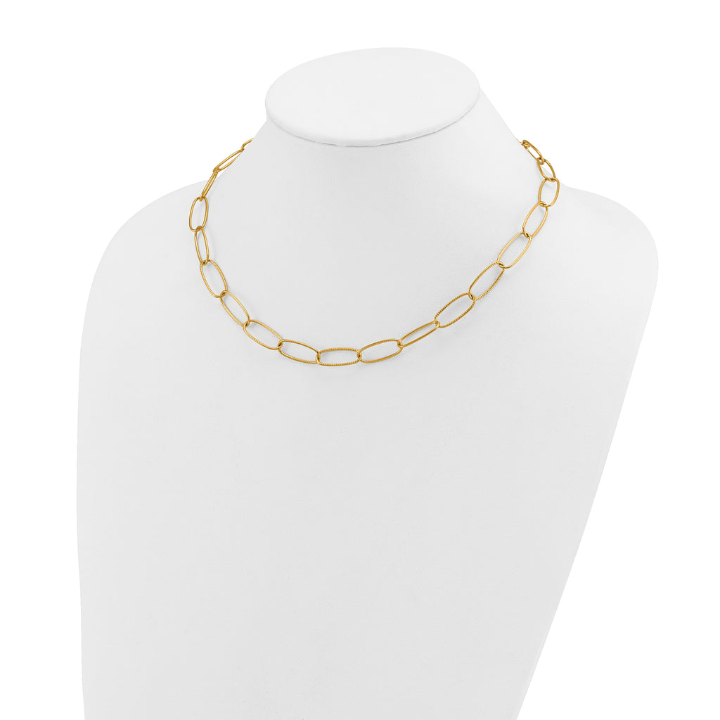 Gold-Tone Polished Textured Stainless Steel Open Link Chain Necklace 8.4mm