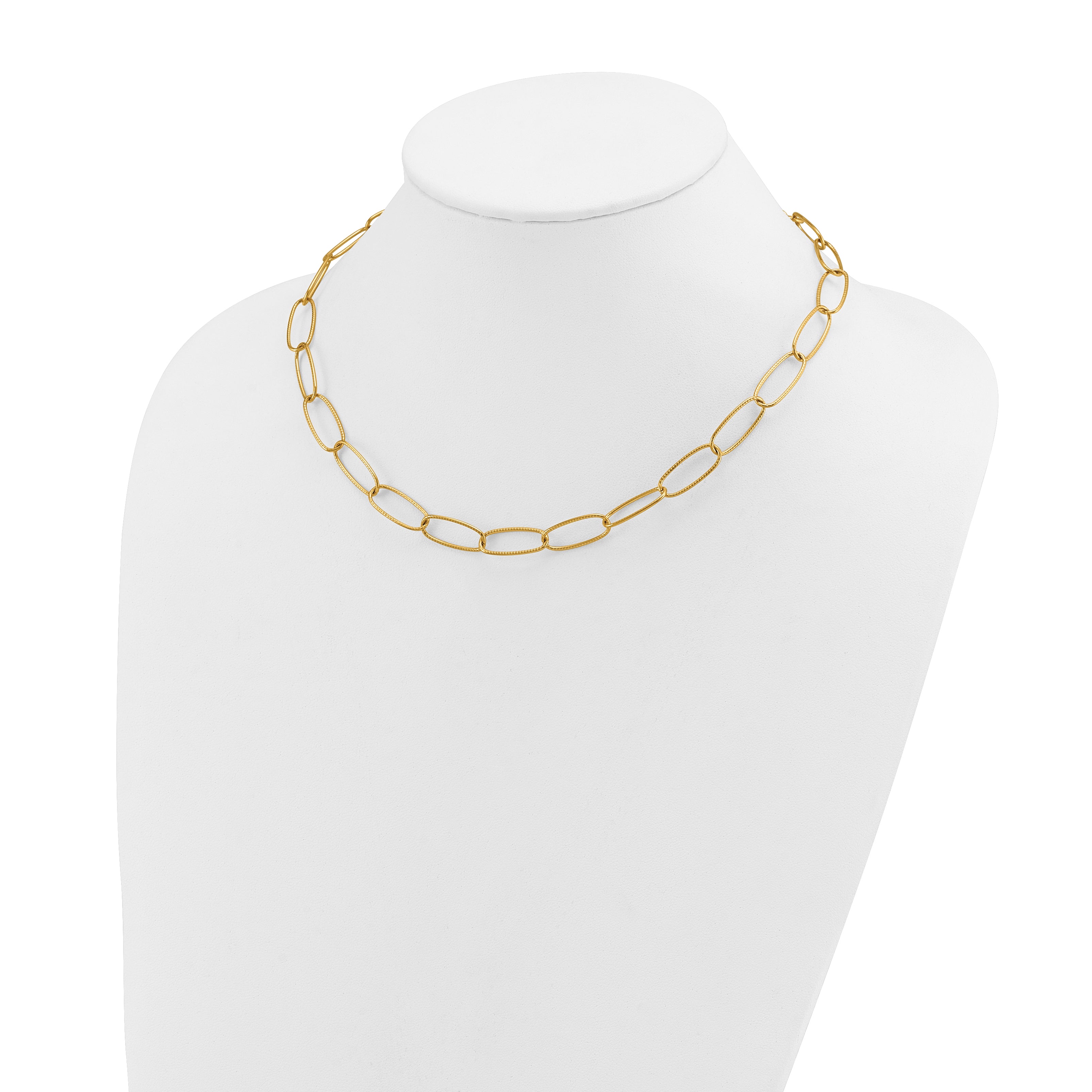 Gold-Tone Polished Textured Stainless Steel Open Link Chain Necklace 8.4mm