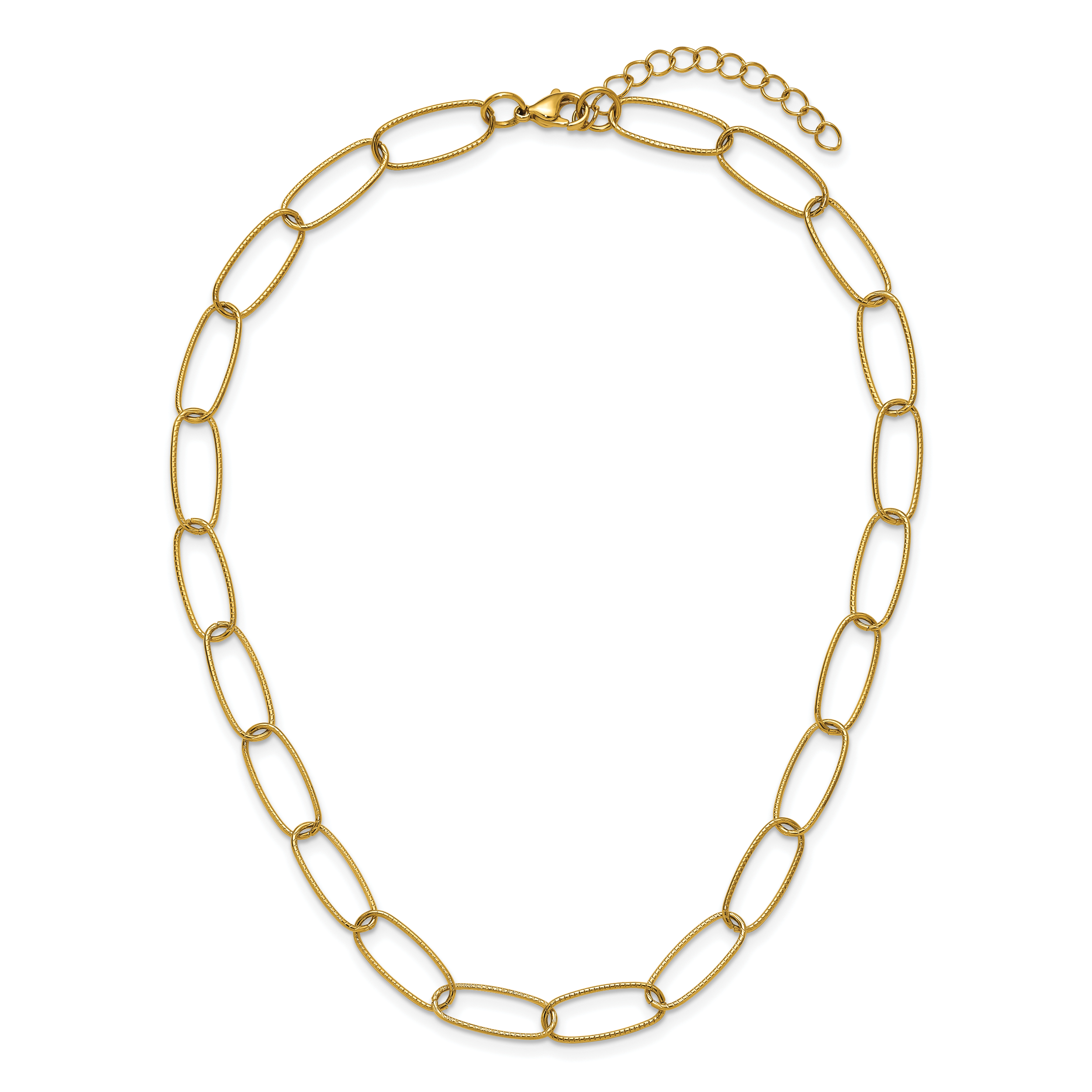 Gold-Tone Polished Textured Stainless Steel Open Link Chain Necklace 8.4mm