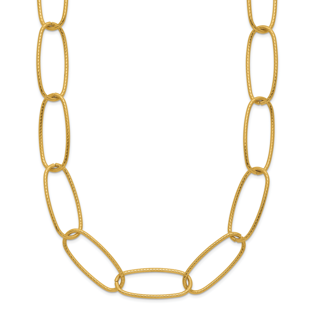 Gold-Tone Polished Textured Stainless Steel Open Link Chain Necklace 8.4mm