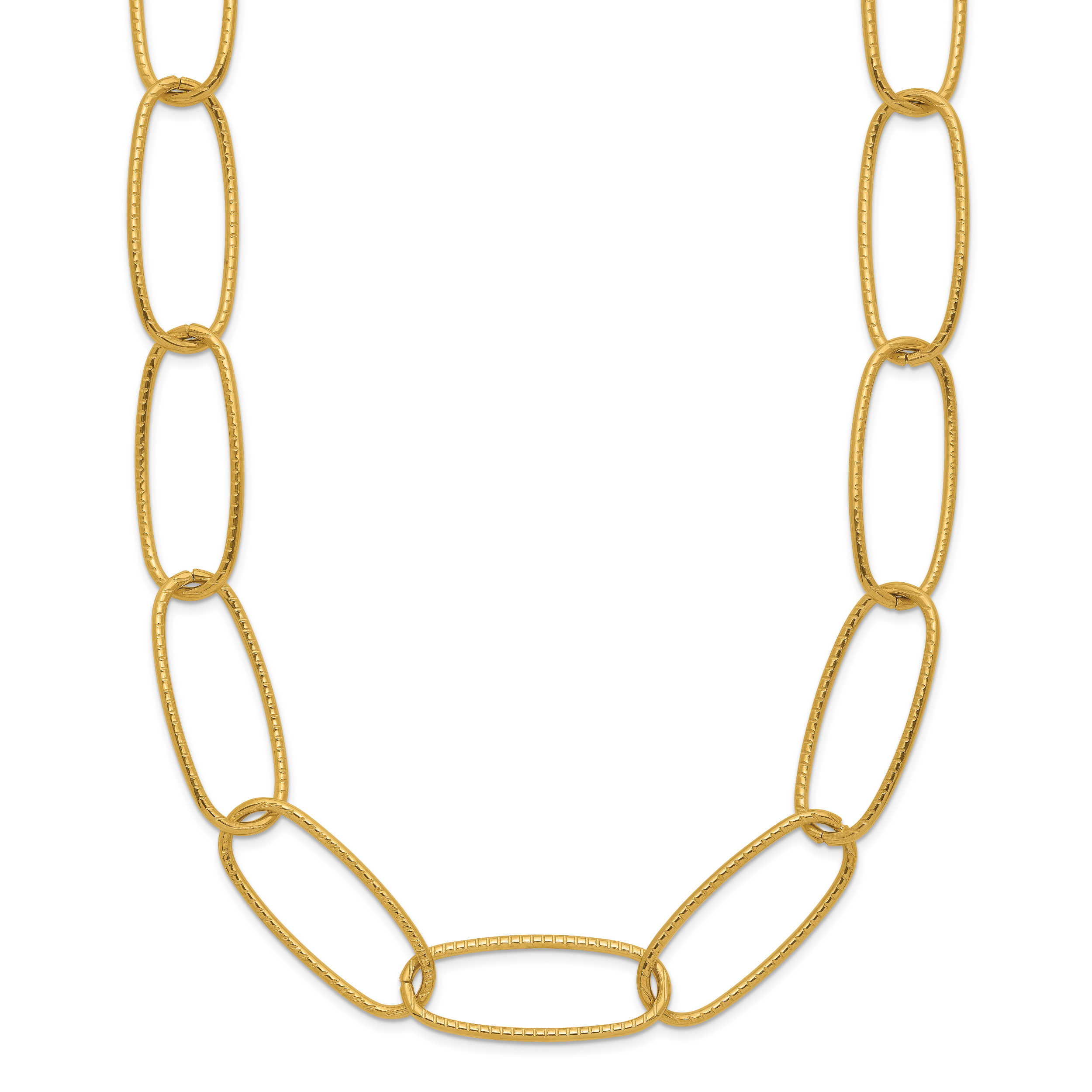 Gold-Tone Polished Textured Stainless Steel Open Link Chain Necklace 8.4mm
