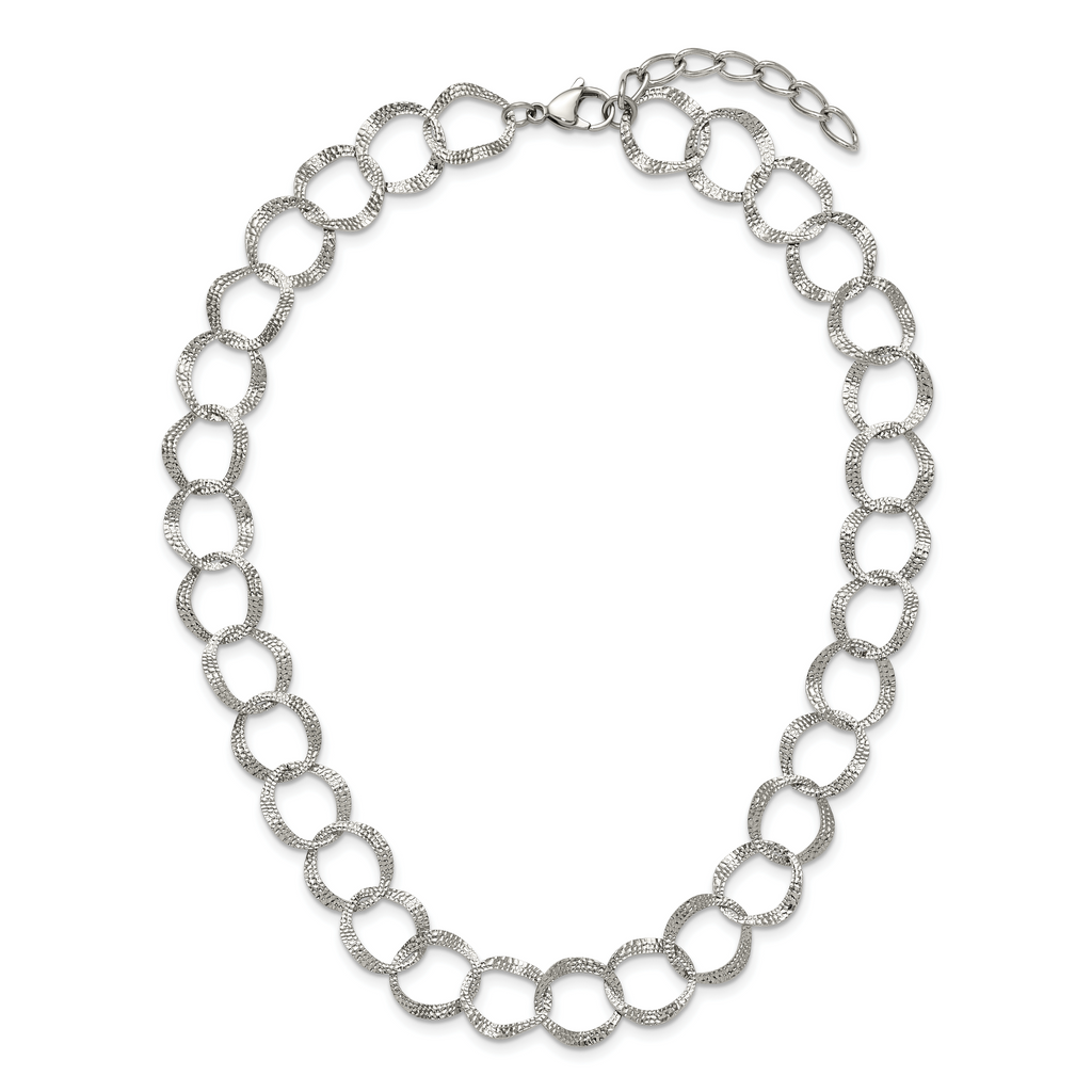 Polished Textured Stainless Steel Necklace 15mm