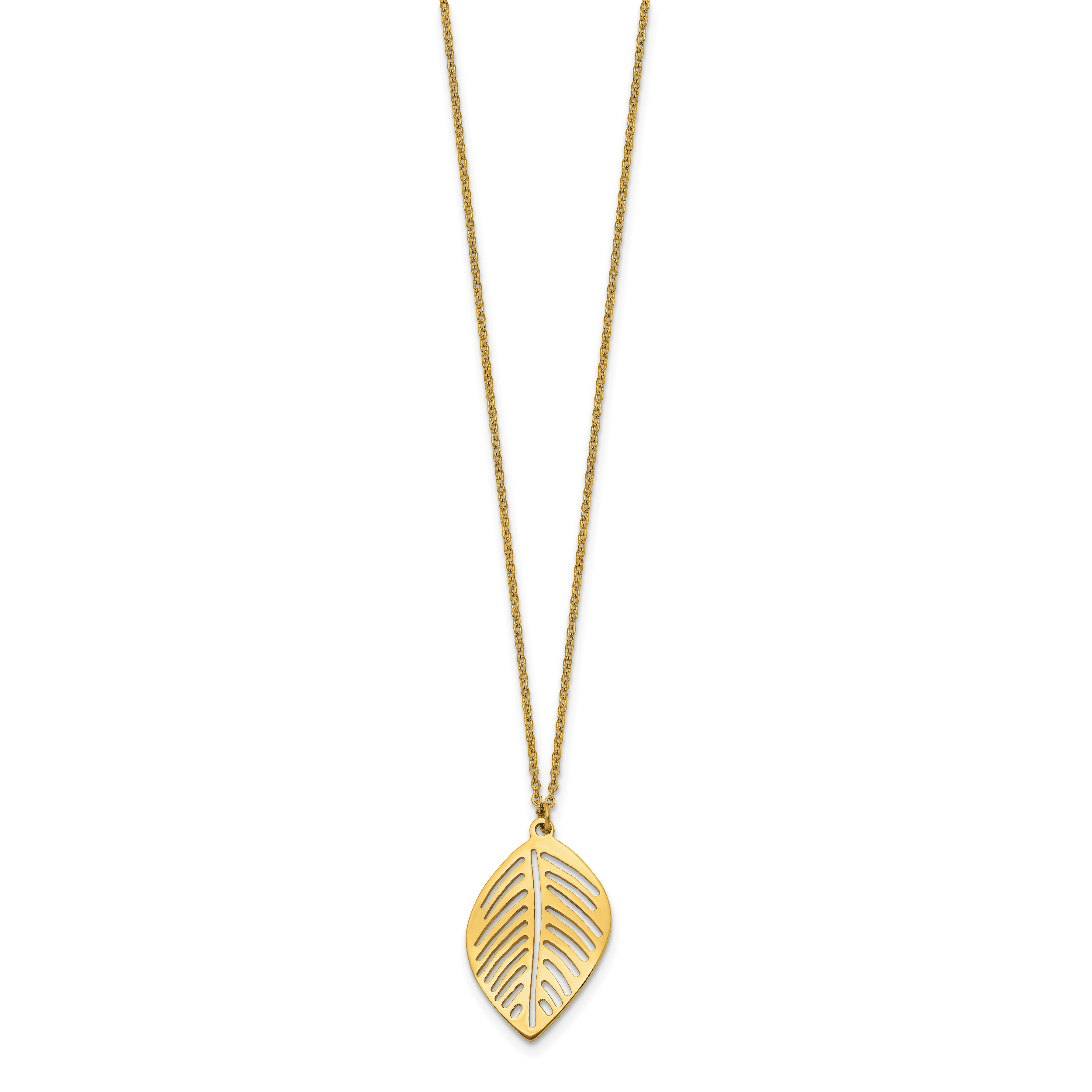 Gold-Tone Polished Leaf Stainless Steel Cable Chain Pendant Necklace 0.85mm Secondary image