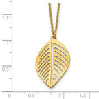 Gold-Tone Polished Leaf Stainless Steel Cable Chain Pendant Necklace 0.85mm
