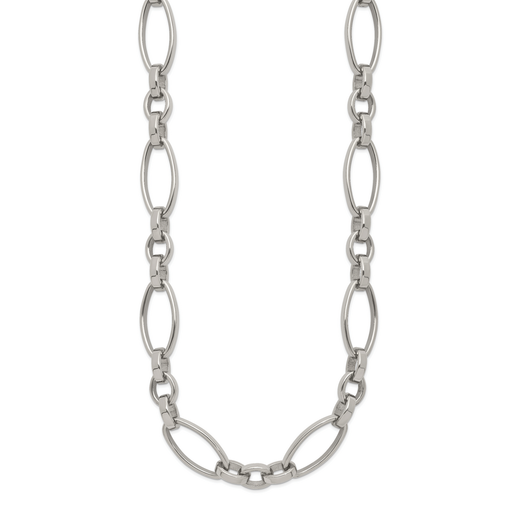 Polished Stainless Steel Open Link Chain Necklace 9.5mm