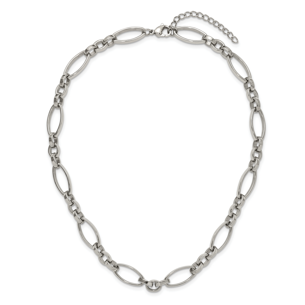 Polished Stainless Steel Open Link Chain Necklace 9.5mm
