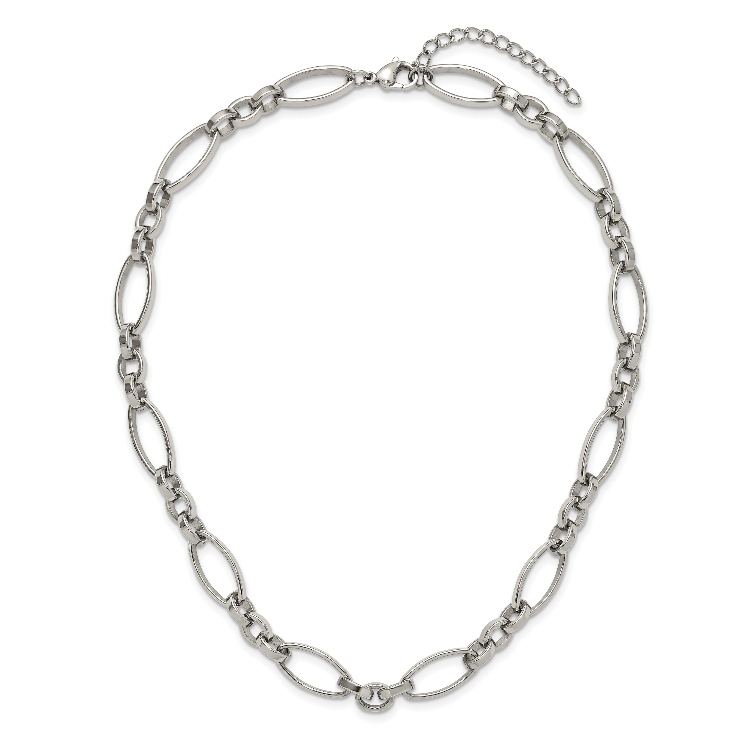 Polished Stainless Steel Open Link Chain Necklace 9.5mm