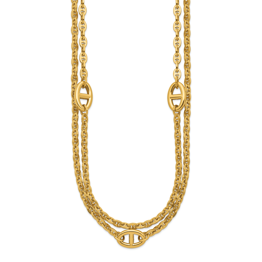 Gold-Tone Polished Anchor Stainless Steel Necklace 3mm