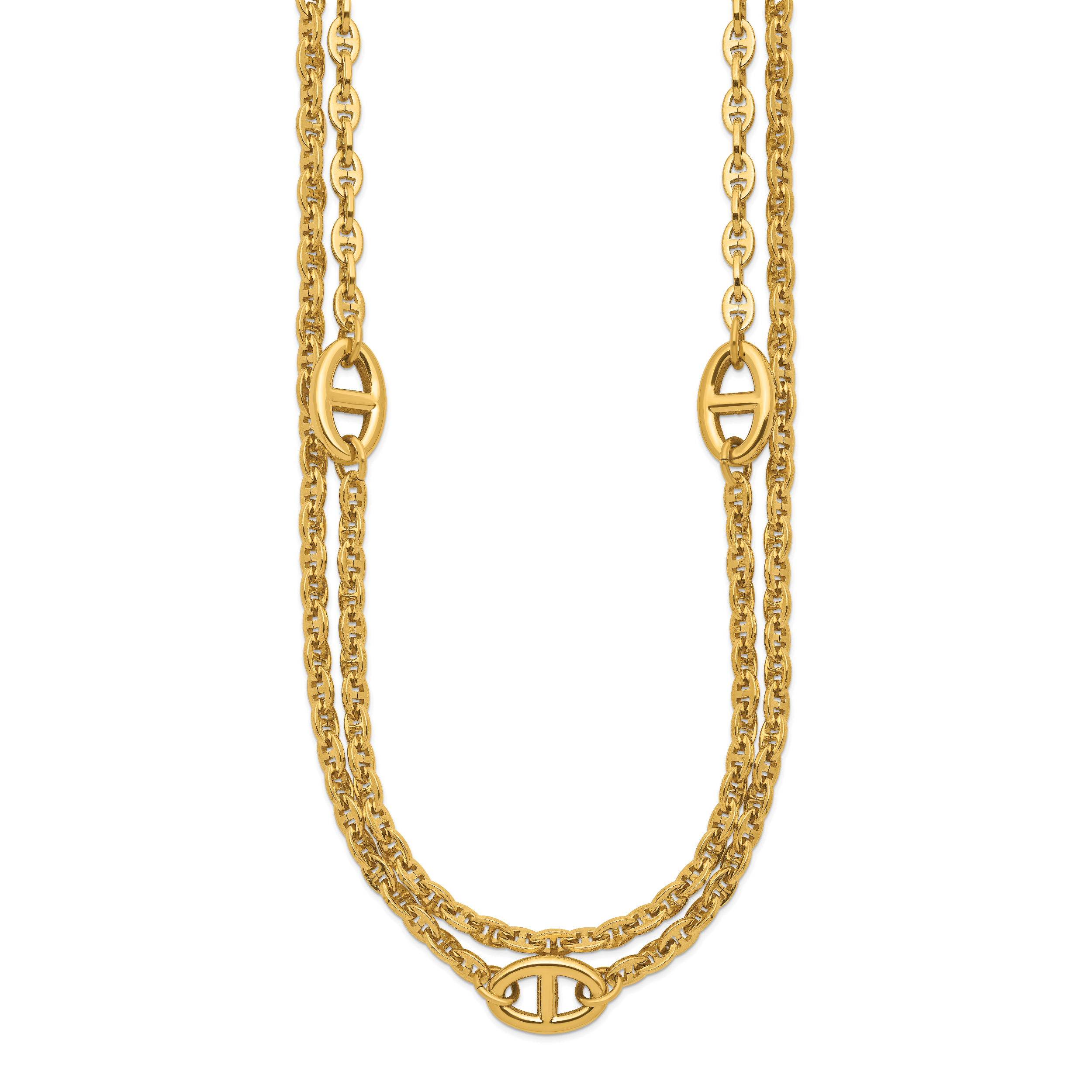 Gold-Tone Polished Anchor Stainless Steel Necklace 3mm