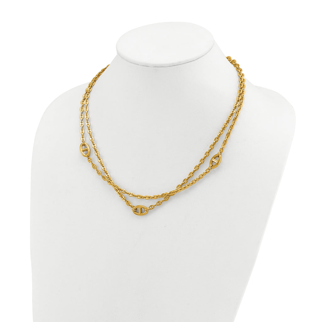 Gold-Tone Polished Anchor Stainless Steel Necklace 3mm