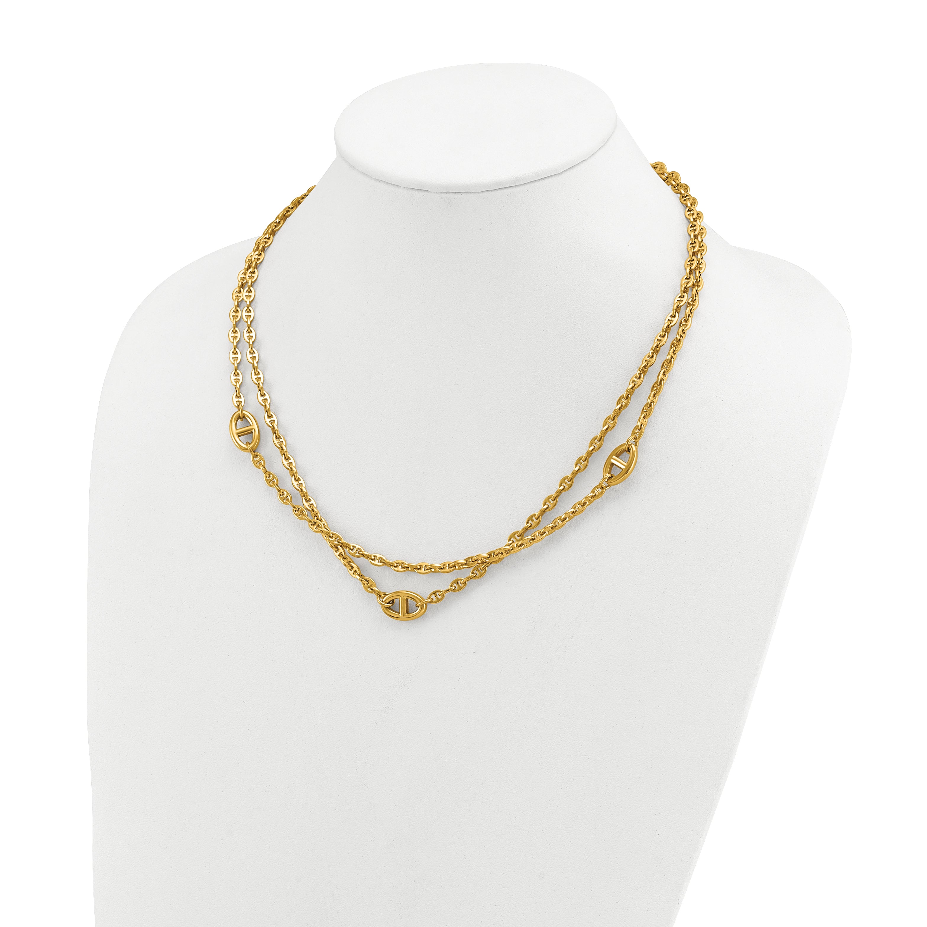 Gold-Tone Polished Anchor Stainless Steel Necklace 3mm