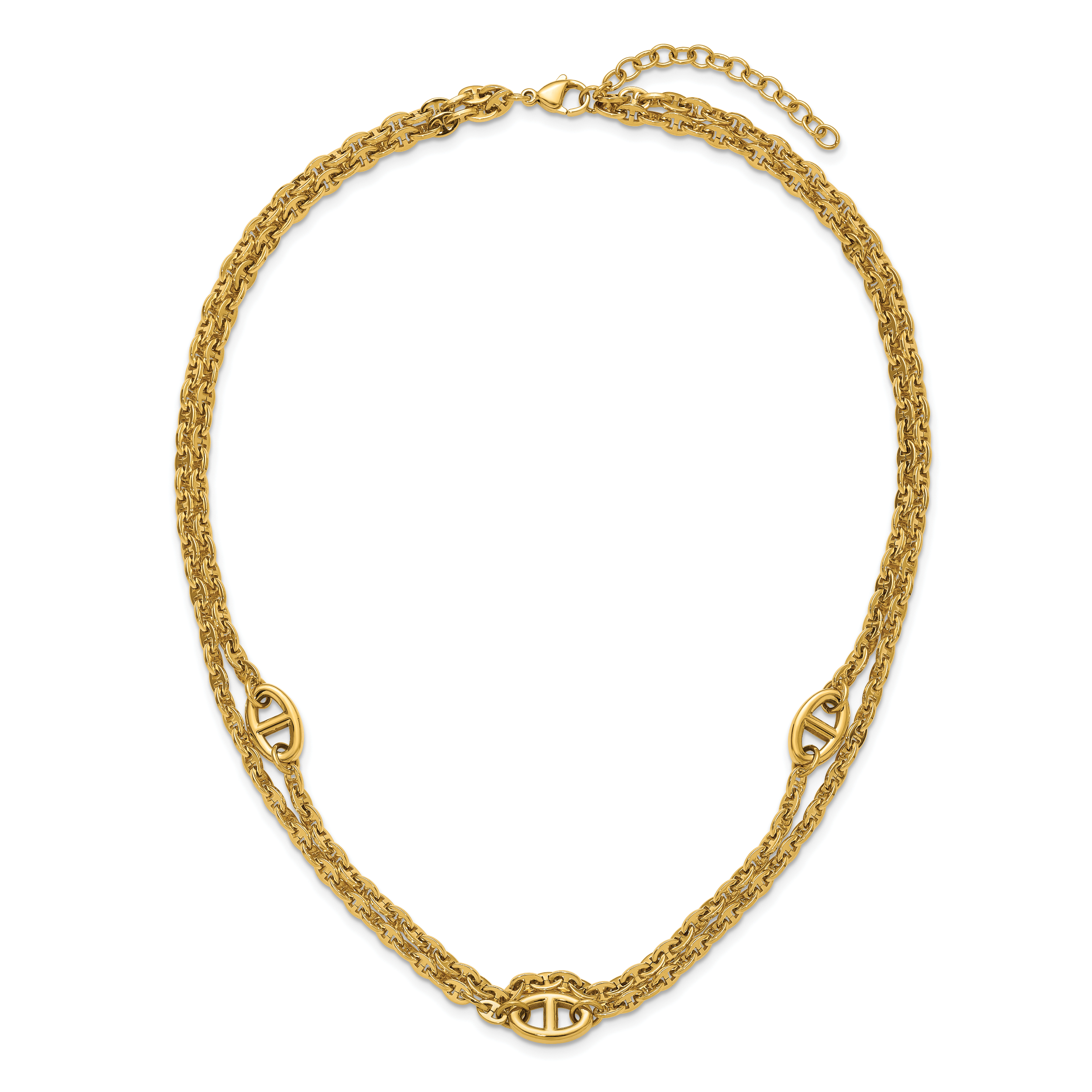 Gold-Tone Polished Anchor Stainless Steel Necklace 3mm