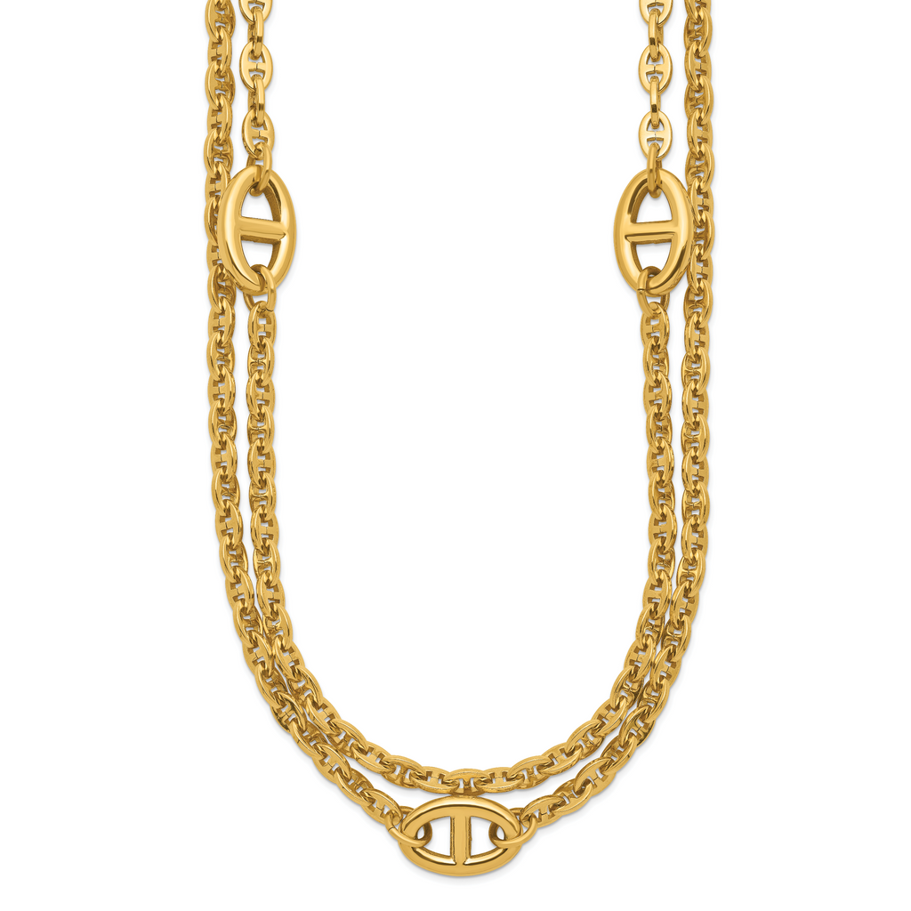 Gold-Tone Polished Anchor Stainless Steel Necklace 3mm