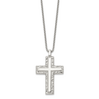 Men's Polished Cross Stainless Steel Box Chain Necklace 1.8mm Textured