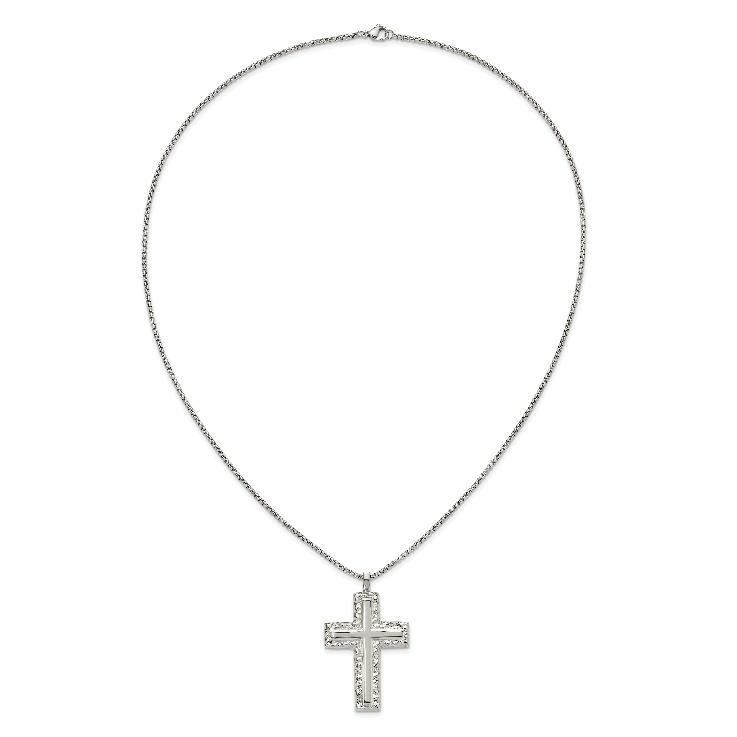 Men's Polished Cross Stainless Steel Box Chain Necklace 1.8mm Textured