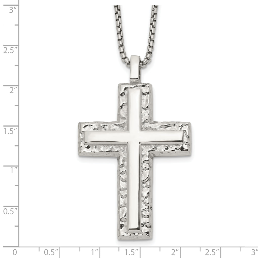 Men's Polished Cross Stainless Steel Box Chain Necklace 1.8mm Textured
