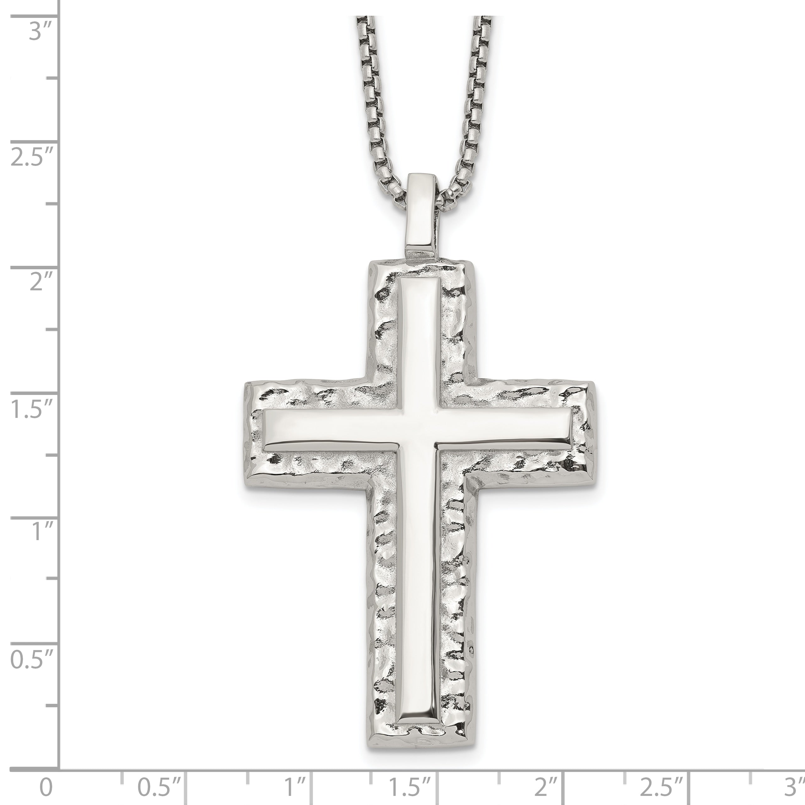 Men's Polished Cross Stainless Steel Box Chain Necklace 1.8mm Textured