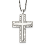 Men's Polished Cross Stainless Steel Box Chain Necklace 1.8mm Textured