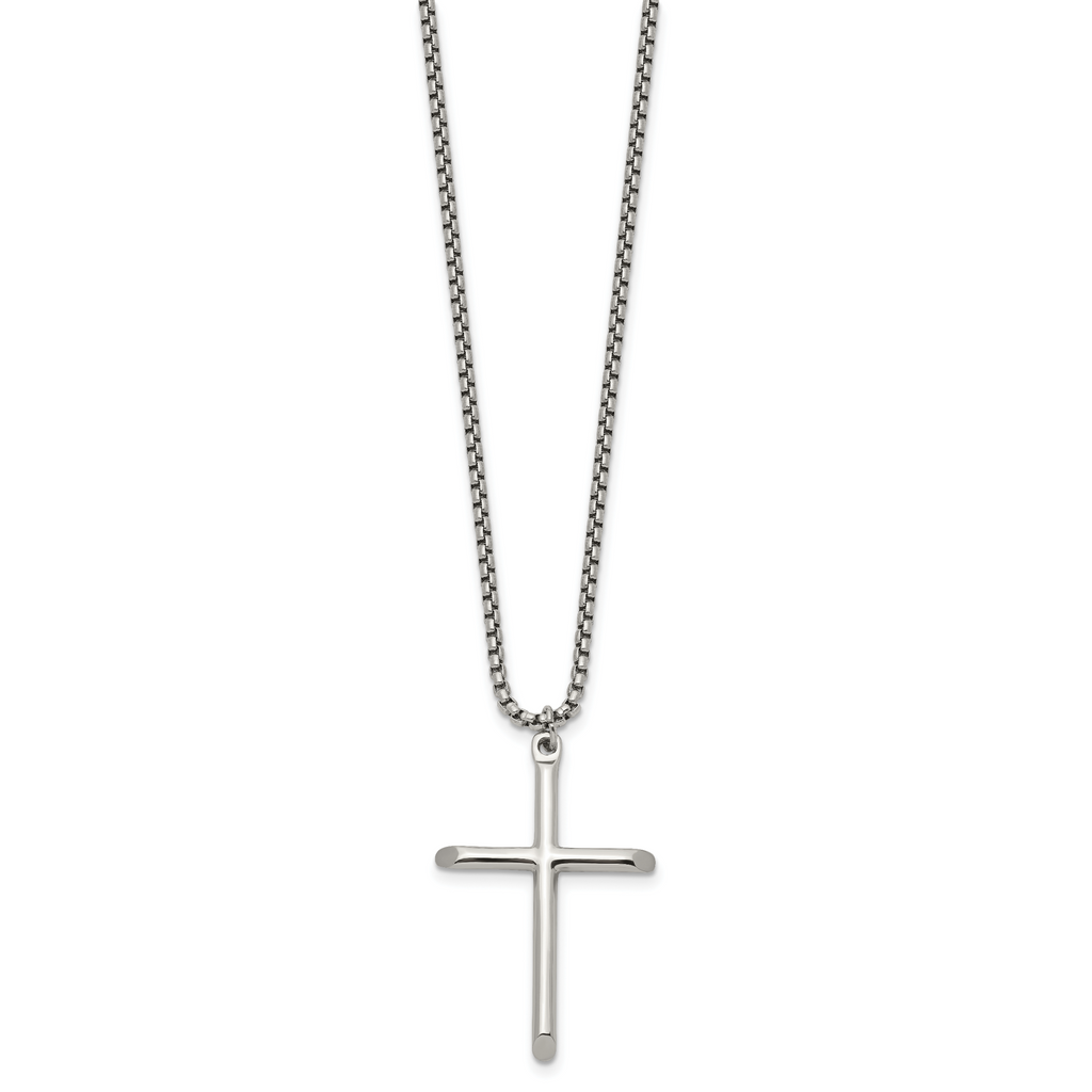 Polished Cross Stainless Steel Box Chain Necklace 1.8mm