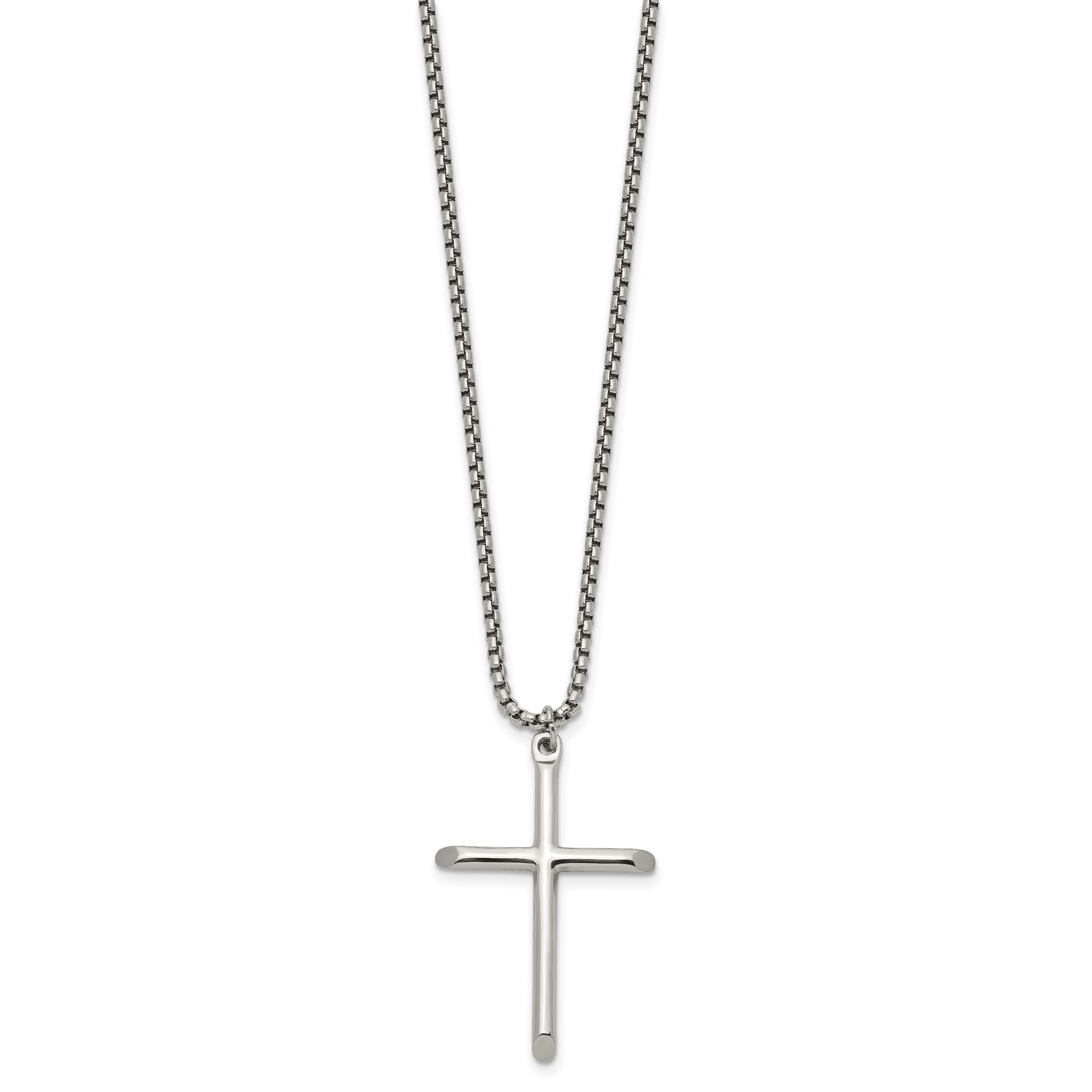 Polished Cross Stainless Steel Box Chain Necklace 1.8mm