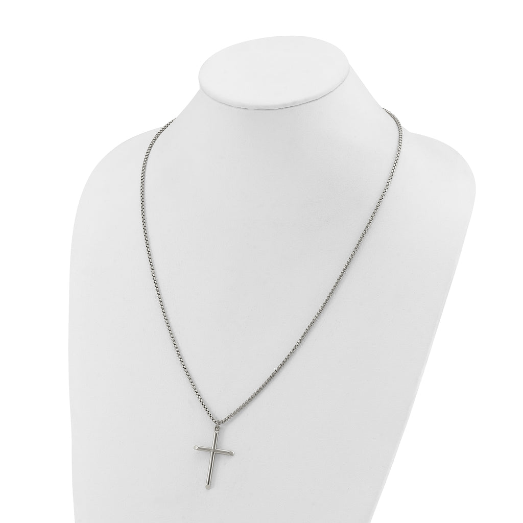 Polished Cross Stainless Steel Box Chain Necklace 1.8mm