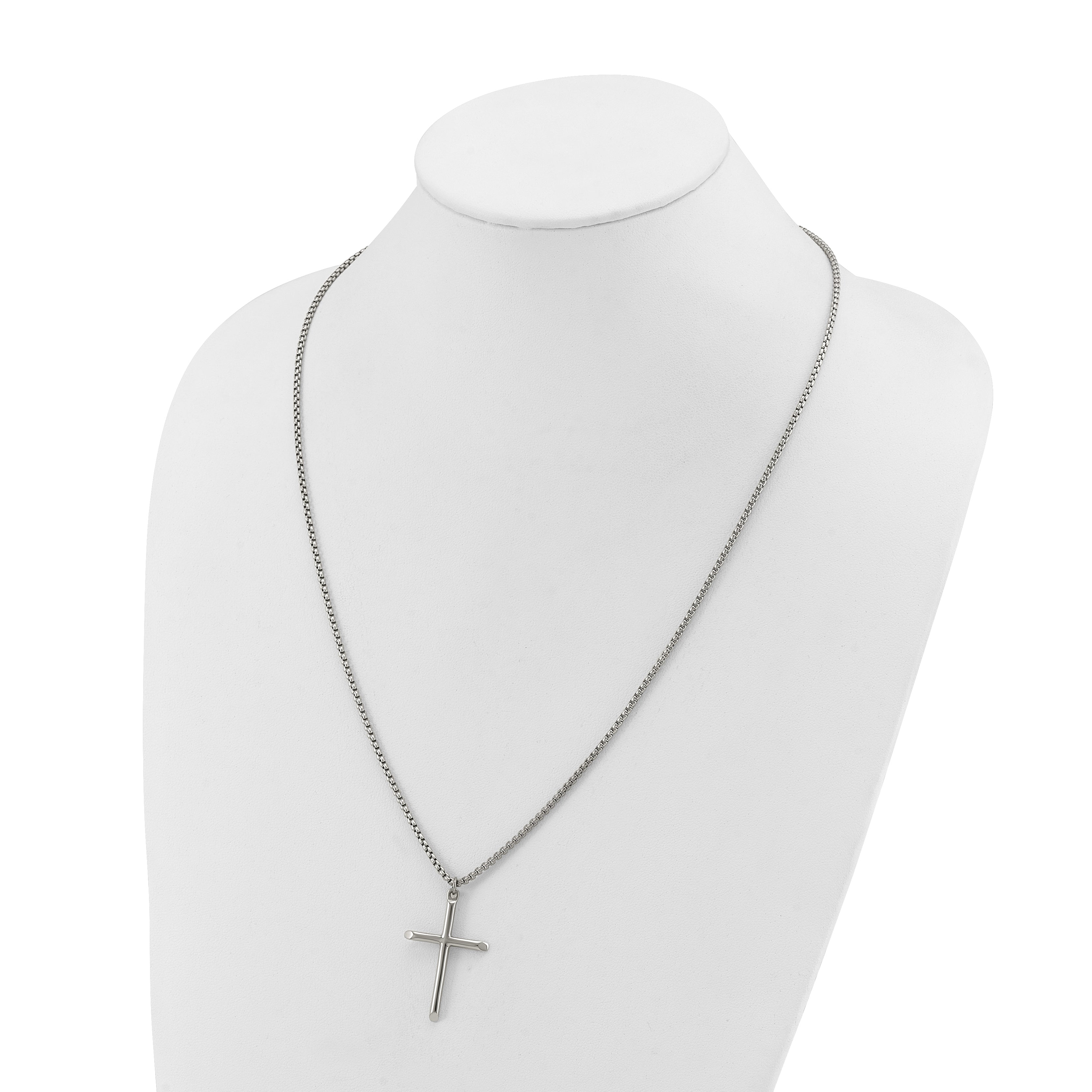 Polished Cross Stainless Steel Box Chain Necklace 1.8mm