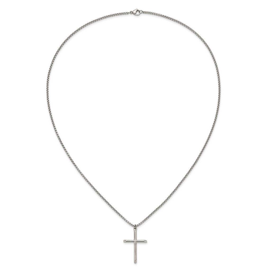 Polished Cross Stainless Steel Box Chain Necklace 1.8mm