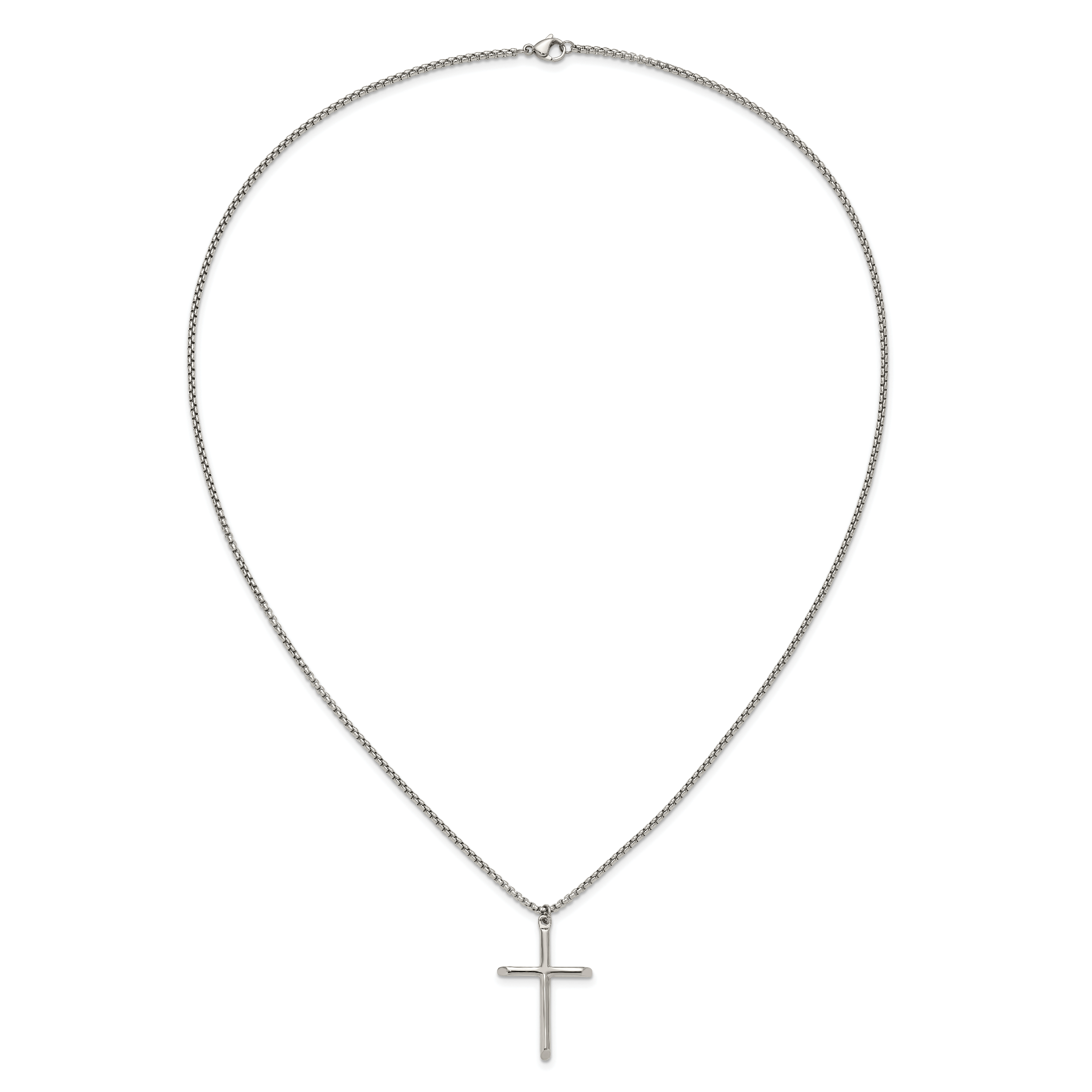 Polished Cross Stainless Steel Box Chain Necklace 1.8mm