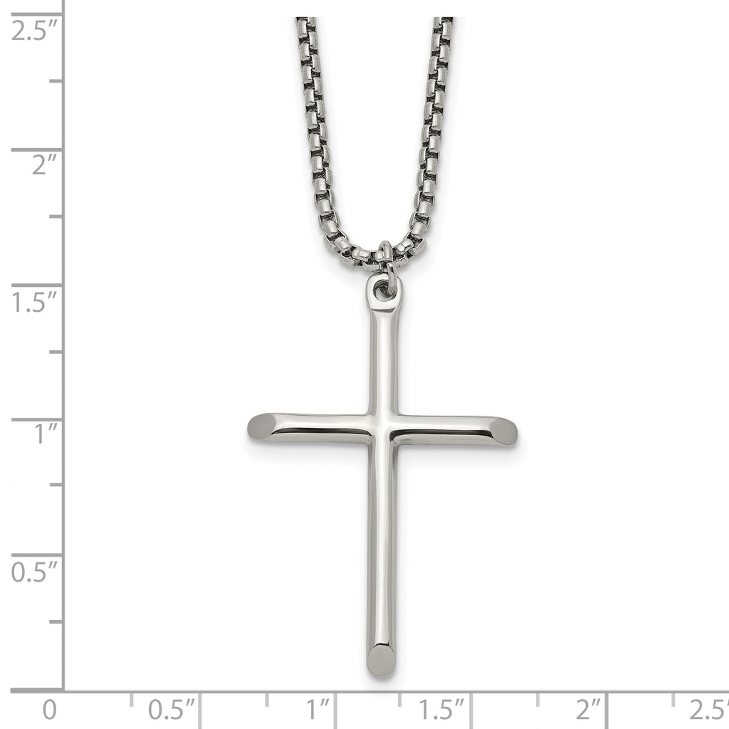 Polished Cross Stainless Steel Box Chain Necklace 1.8mm