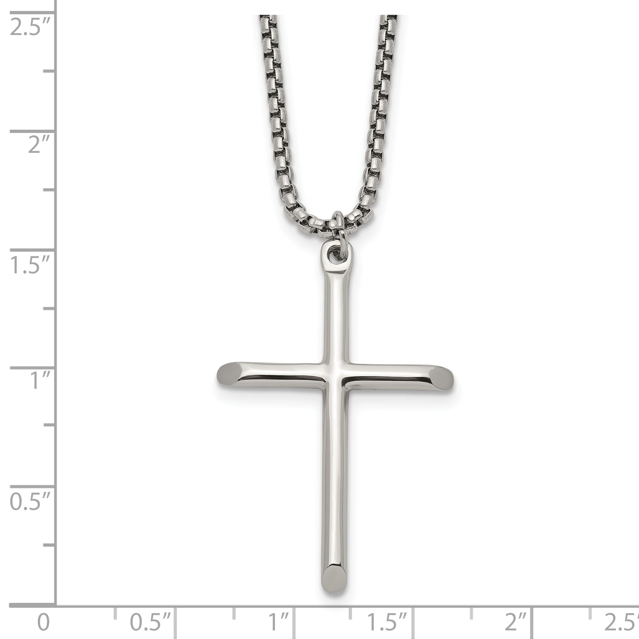 Polished Cross Stainless Steel Box Chain Necklace 1.8mm