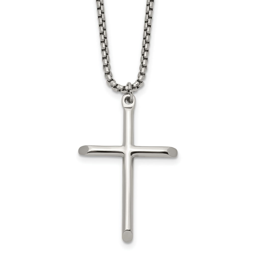 Polished Cross Stainless Steel Box Chain Necklace 1.8mm