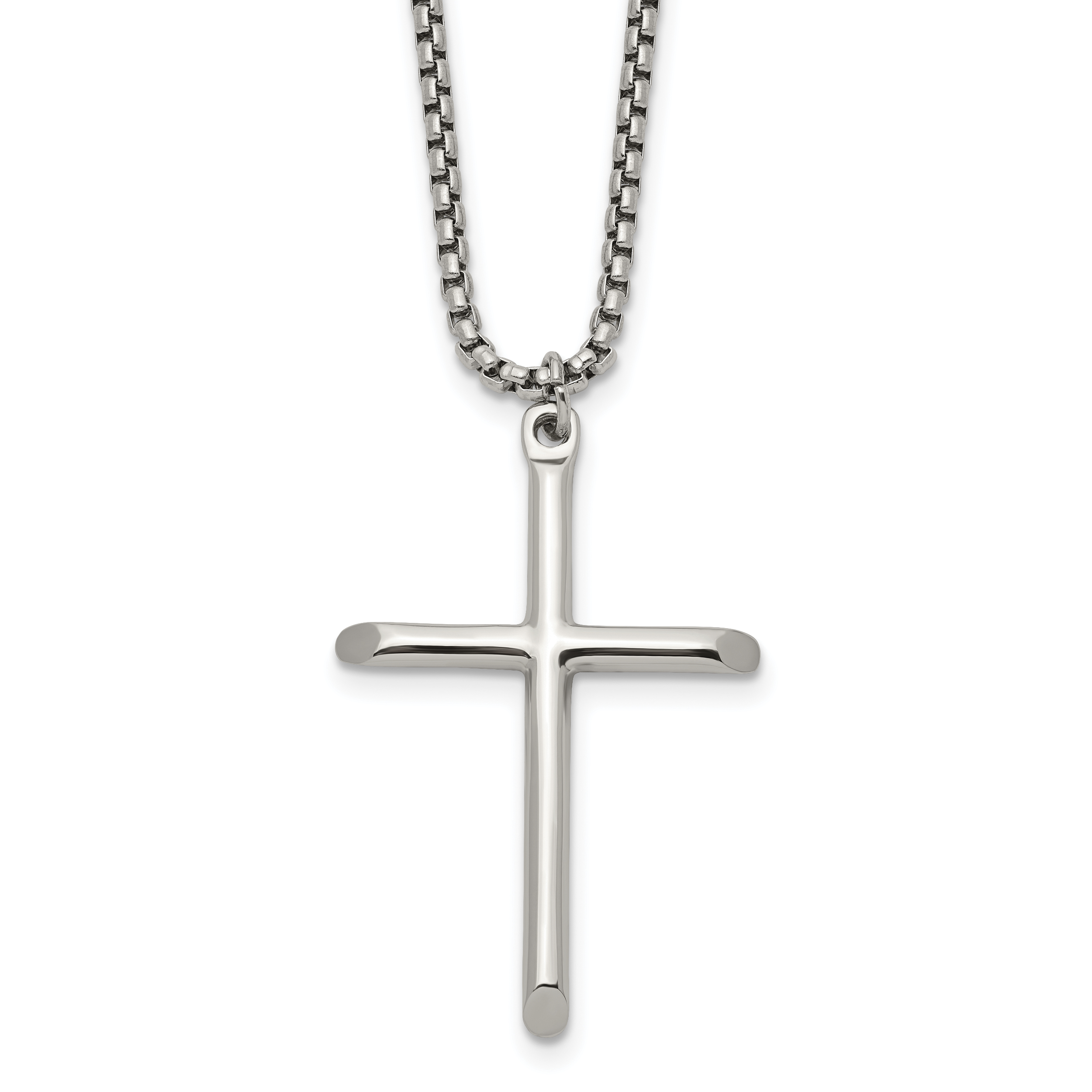 Polished Cross Stainless Steel Box Chain Necklace 1.8mm