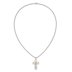 Men's Gold-Tone Hammered Cubic Zirconia Cross Stainless Steel Box Chain Necklace 1.8mm