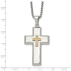 Men's Gold-Tone Hammered Cubic Zirconia Cross Stainless Steel Box Chain Necklace 1.8mm