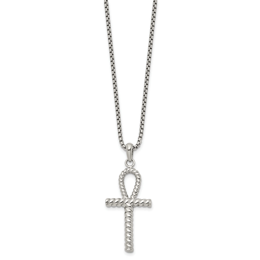 Men's Polished Ankh Cross Stainless Steel Box Chain Necklace 1.8mm