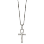 Men's Polished Ankh Cross Stainless Steel Box Chain Necklace 1.8mm