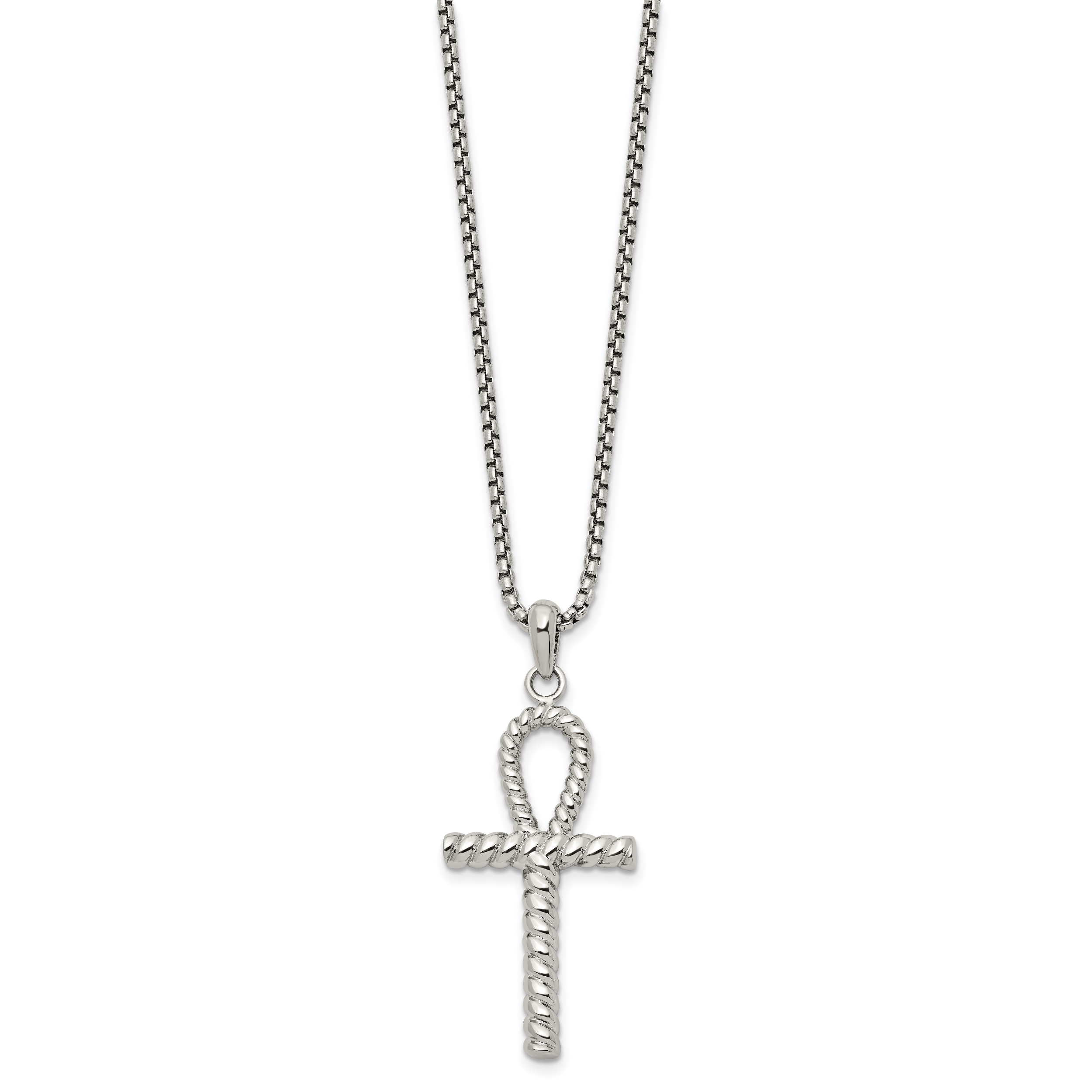 Men's Polished Ankh Cross Stainless Steel Box Chain Necklace 1.8mm