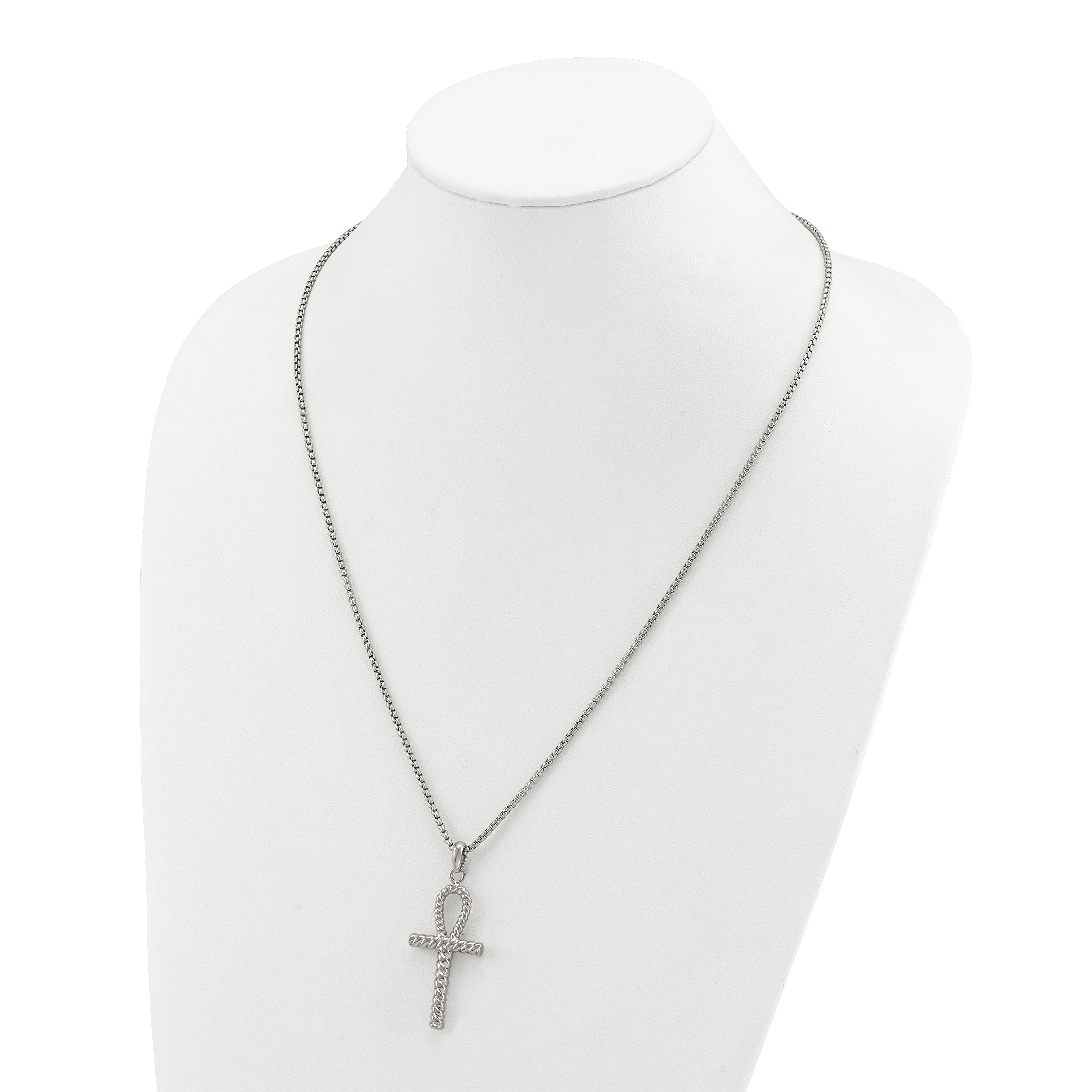 Men's Polished Ankh Cross Stainless Steel Box Chain Necklace 1.8mm