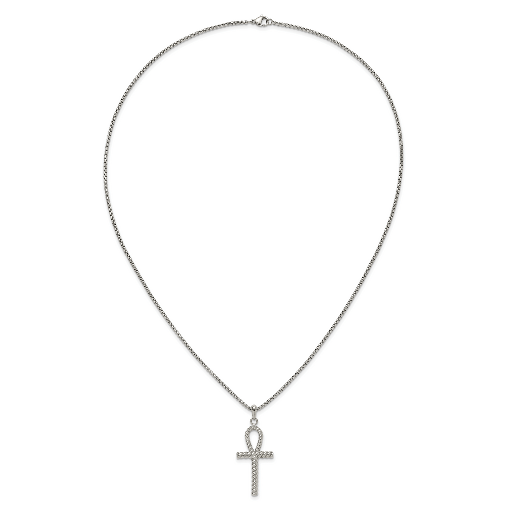 Men's Polished Ankh Cross Stainless Steel Box Chain Necklace 1.8mm